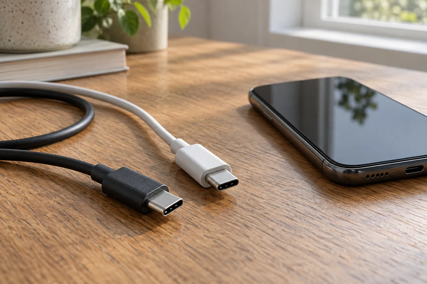 Connecteurs USB-C près d’un téléphone