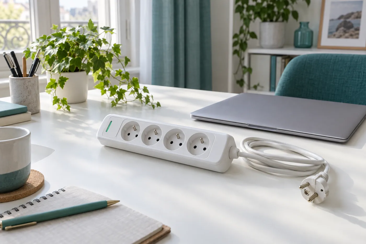 Multiprise débranchée sur un bureau
